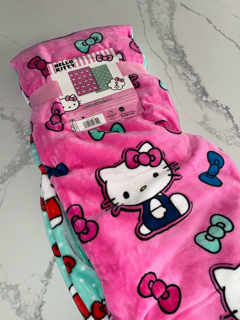 Hello Kitty 2-Pack Plush Blankets Colorful Bows Design